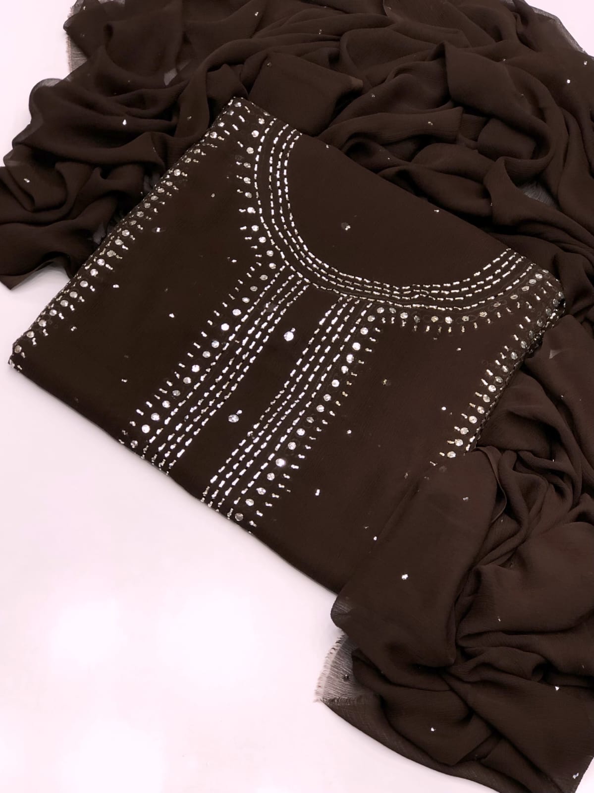 2pc Chiffon Suit – Handmade Mukesh Work (Shirt & Dupatta)