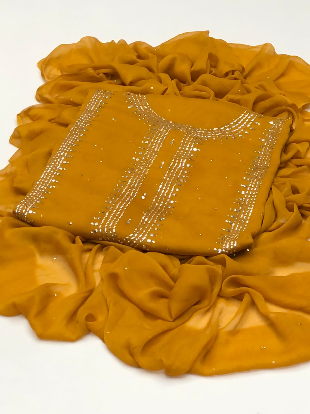 2pc Chiffon Suit – Handmade Mukesh Work (Shirt & Dupatta)
