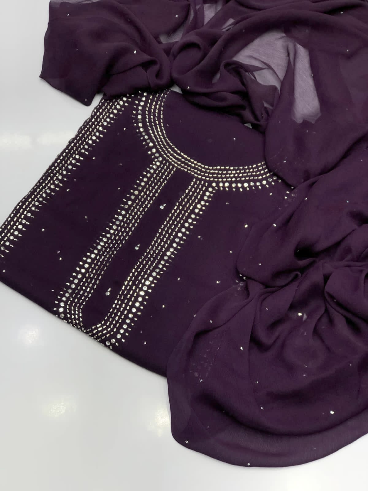 2pc Chiffon Suit – Handmade Mukesh Work (Shirt & Dupatta)