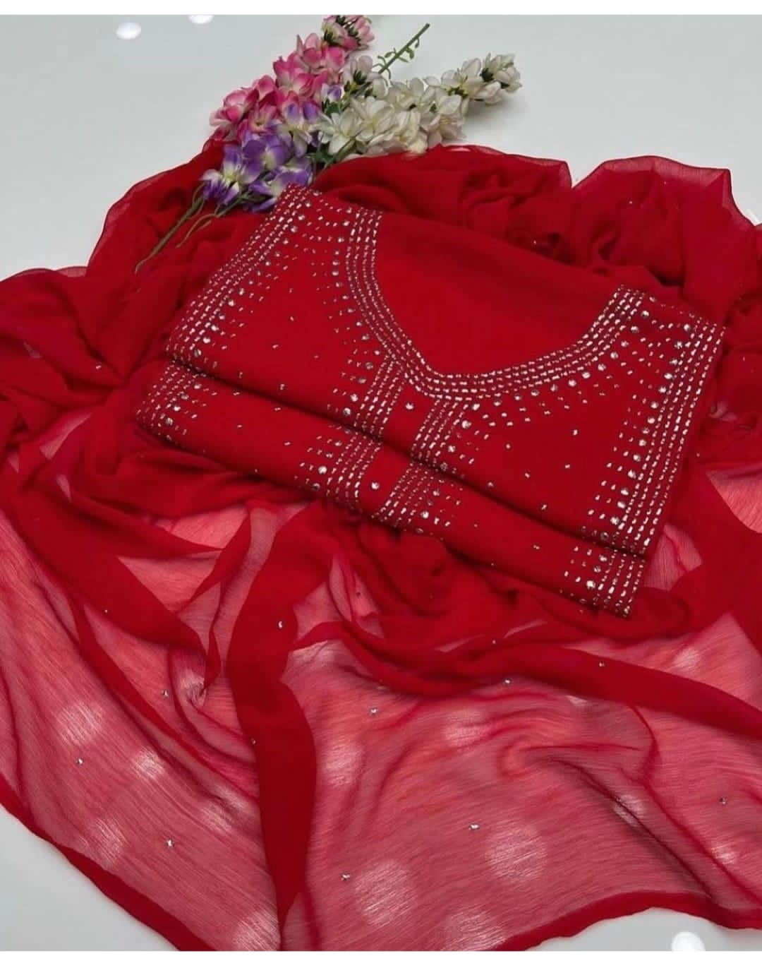 2pc Chiffon Suit – Handmade Mukesh Work (Shirt & Dupatta)