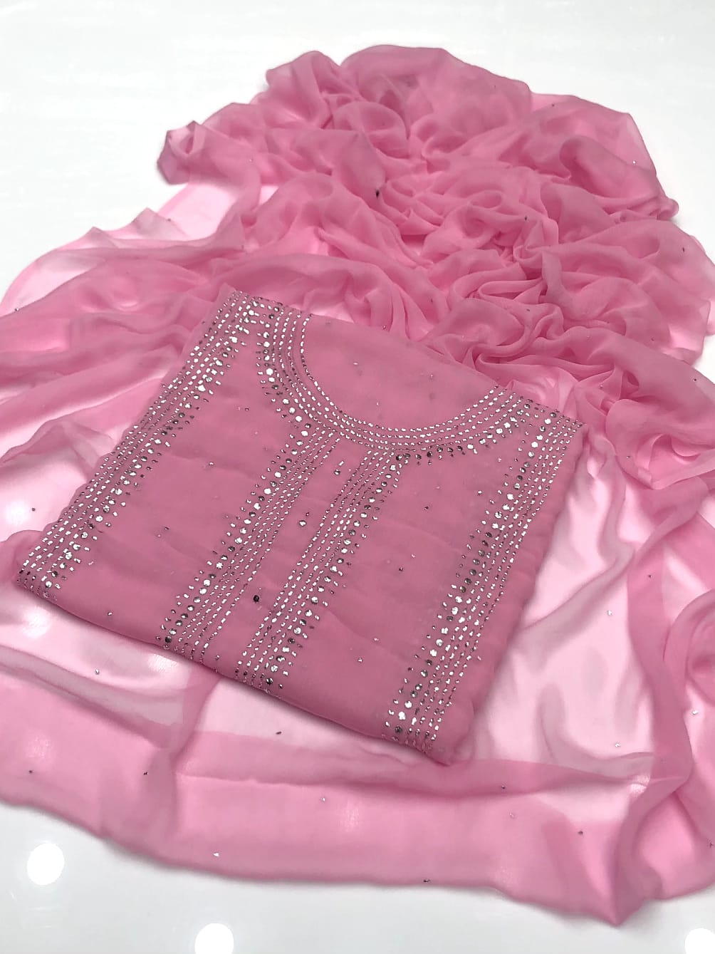 2pc Chiffon Suit – Handmade Mukesh Work (Shirt & Dupatta)