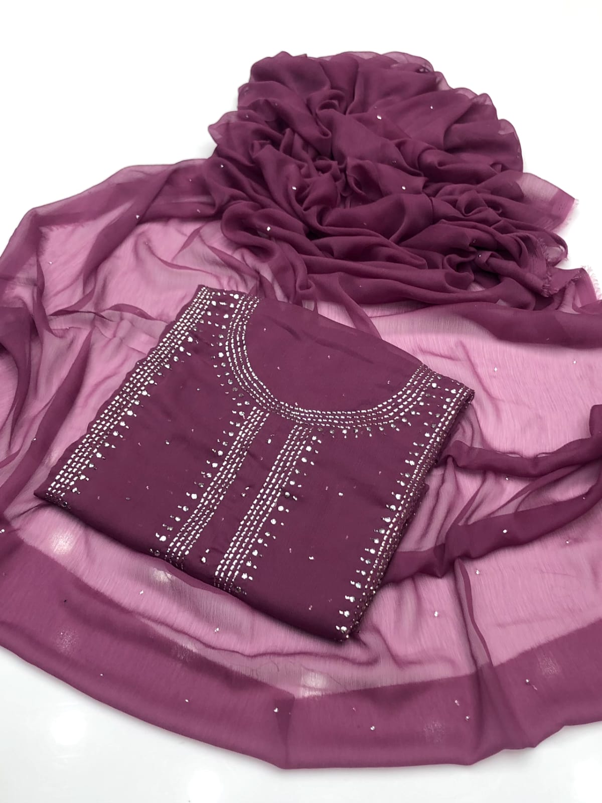 2pc Chiffon Suit – Handmade Mukesh Work (Shirt & Dupatta)