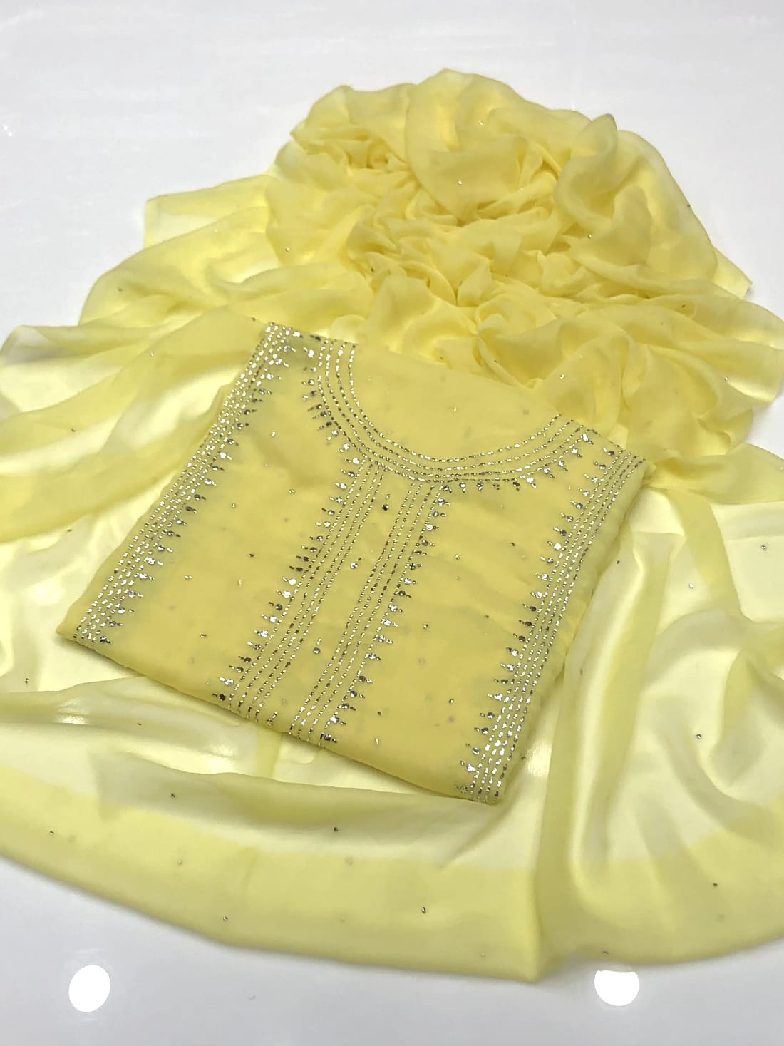 2pc Chiffon Suit – Handmade Mukesh Work (Shirt & Dupatta)