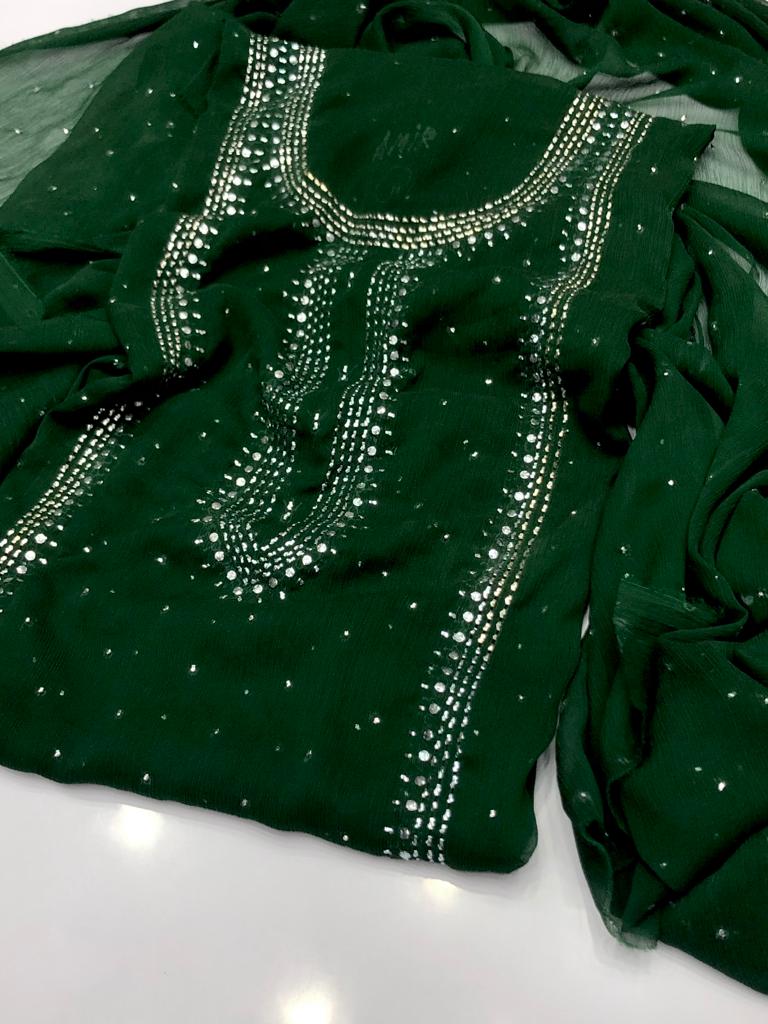 2pc Chiffon Suit – Handmade Mukesh Work (Shirt & Dupatta)