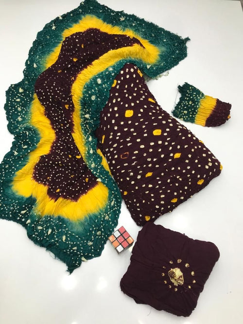 3PC Lilen Suit – Handmade Chunri Work (Two-Tone)