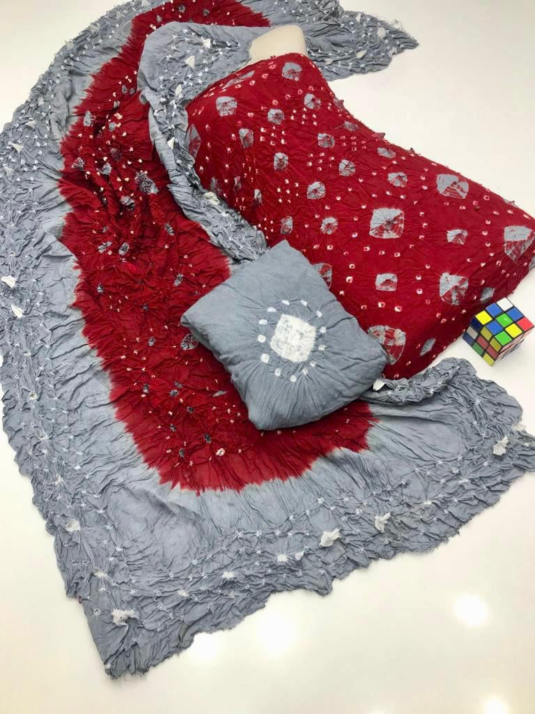 3PC Lilen Suit – Handmade Chunri Work (Two-Tone)