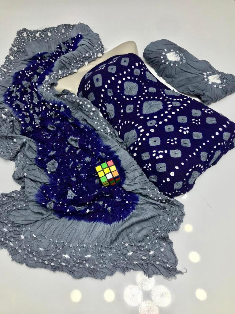 3PC Lilen Suit – Handmade Chunri Work (Two-Tone)