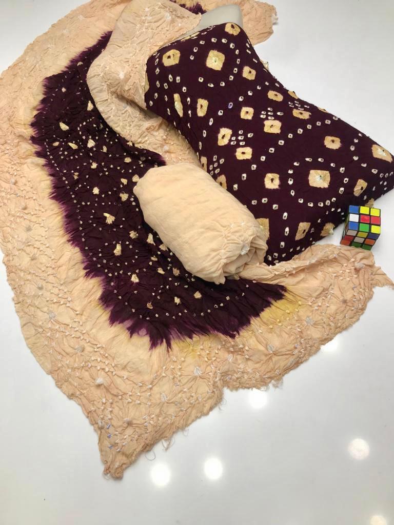 3PC Lilen Suit – Handmade Chunri Work (Two-Tone)