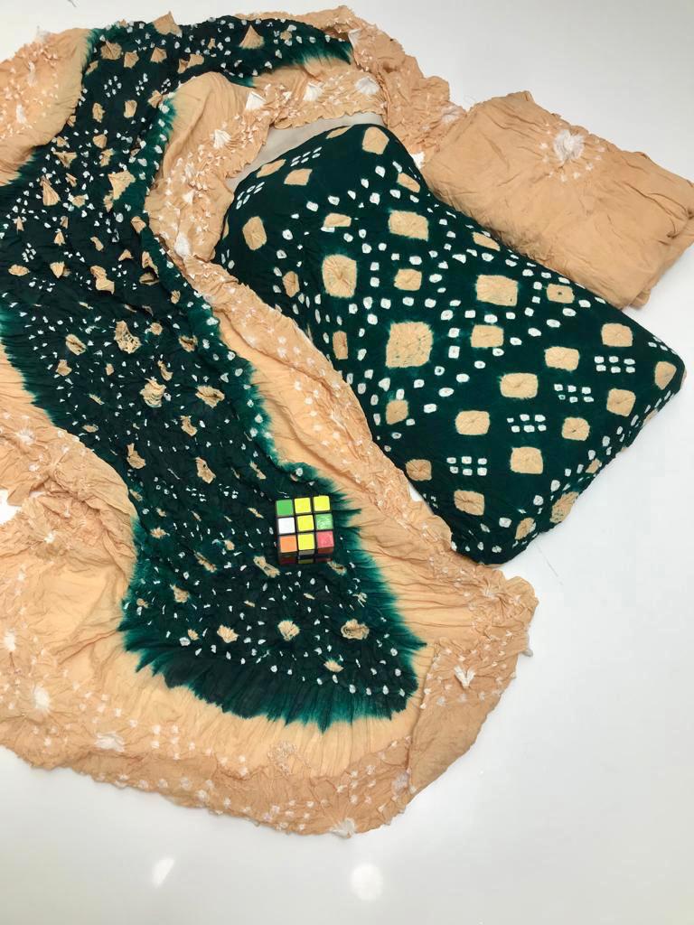 3PC Lilen Suit – Handmade Chunri Work (Two-Tone)