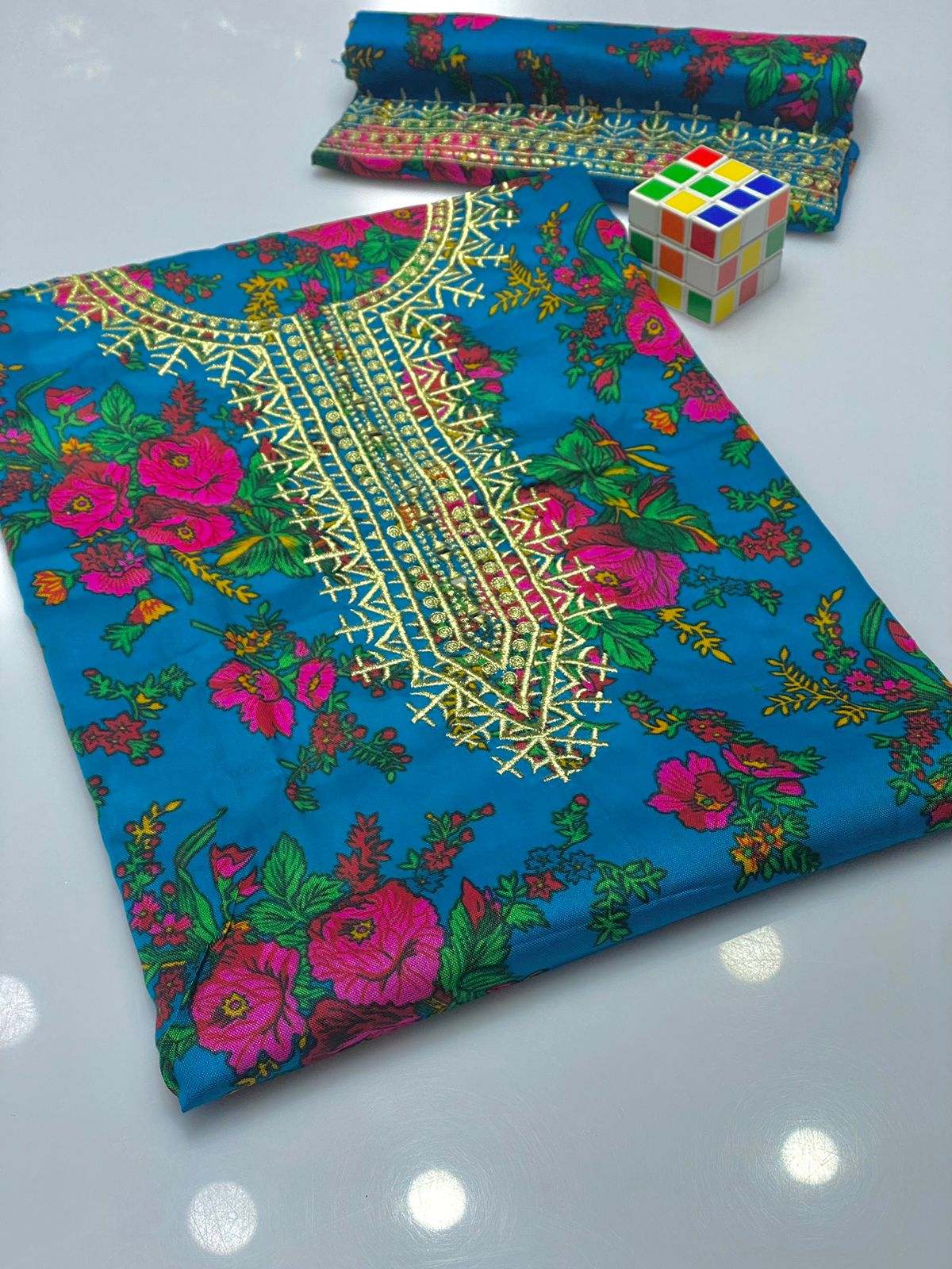 2pc printed Tilla work dress